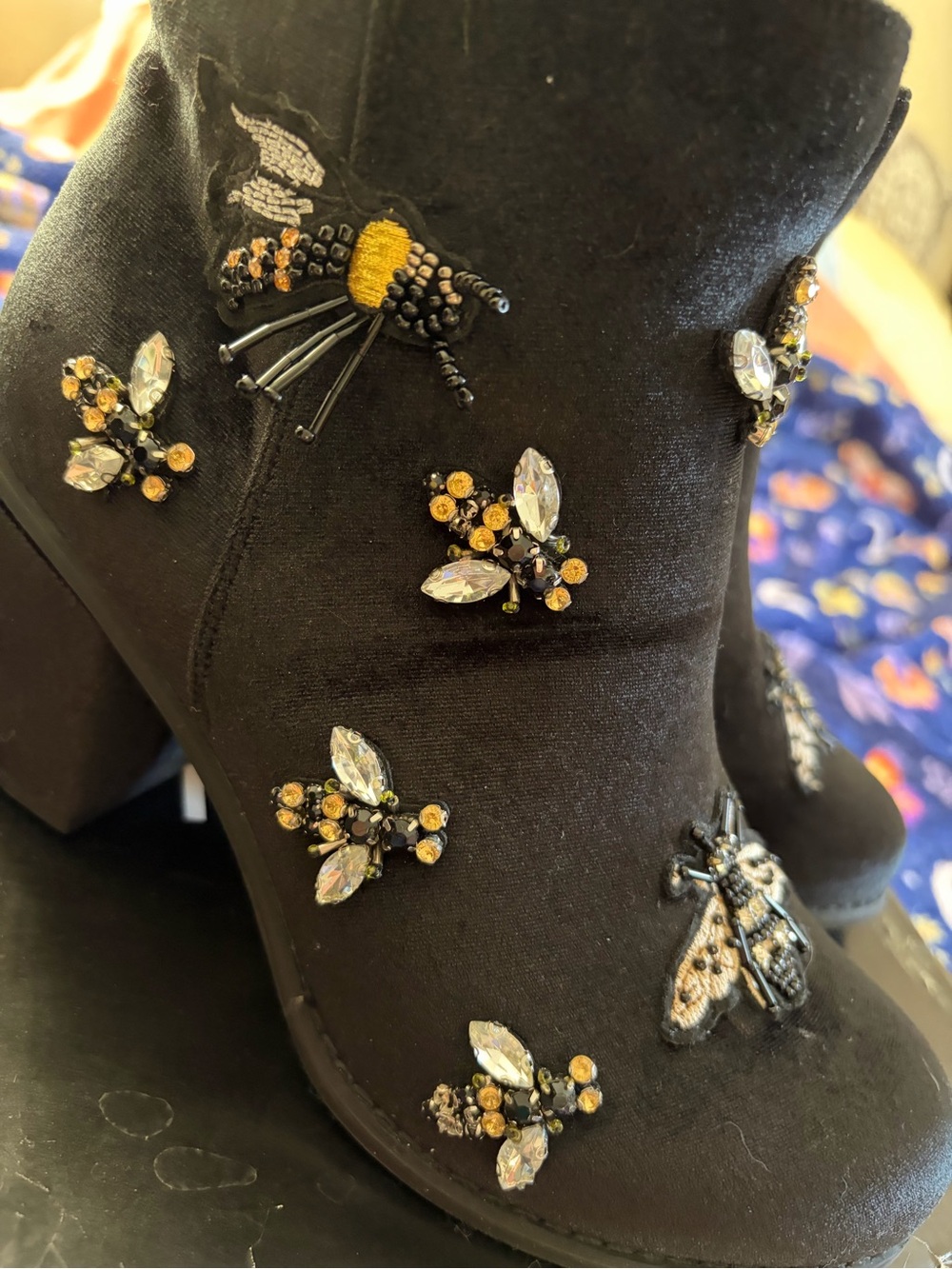 torrid Black Embellished Ankle Booties with Beaded Bee Accents - Picture 4 of 9
